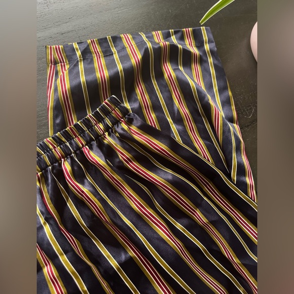 Vintage Vanity Fair Pajama Set Silky Blue Striped Button Pockets Elastic Size L - Picture 8 of 10